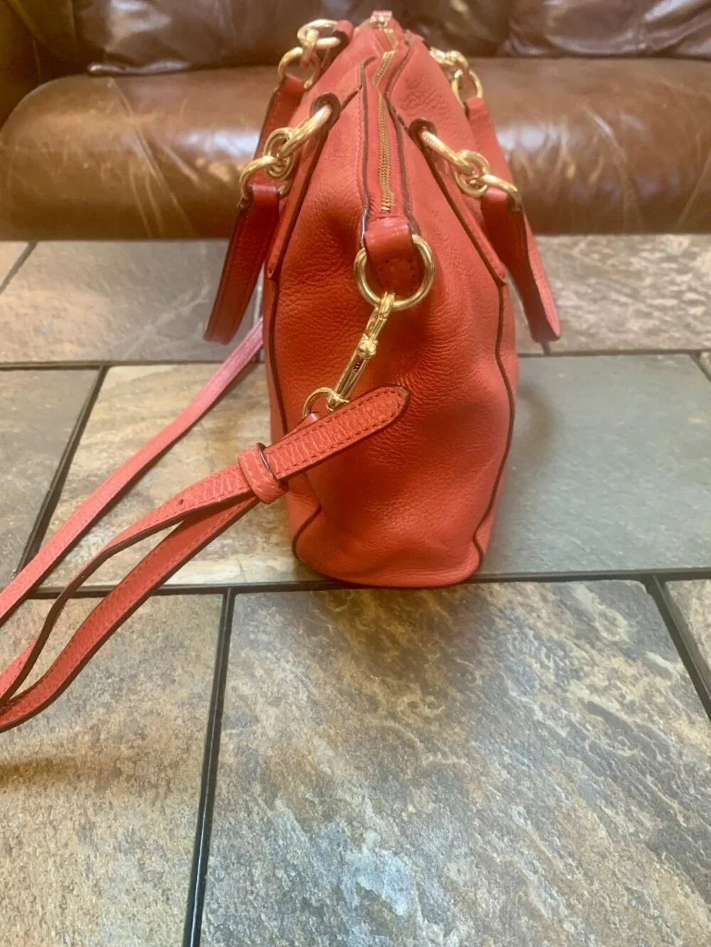 COACH Kelsey Pebbled Red Leather Satchel Crossbody Bag